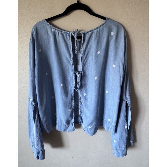 Cloth & Stone Open Back Top Women's Size Medium Chambray Polka Dot Print Blouse - Picture 2 of 9